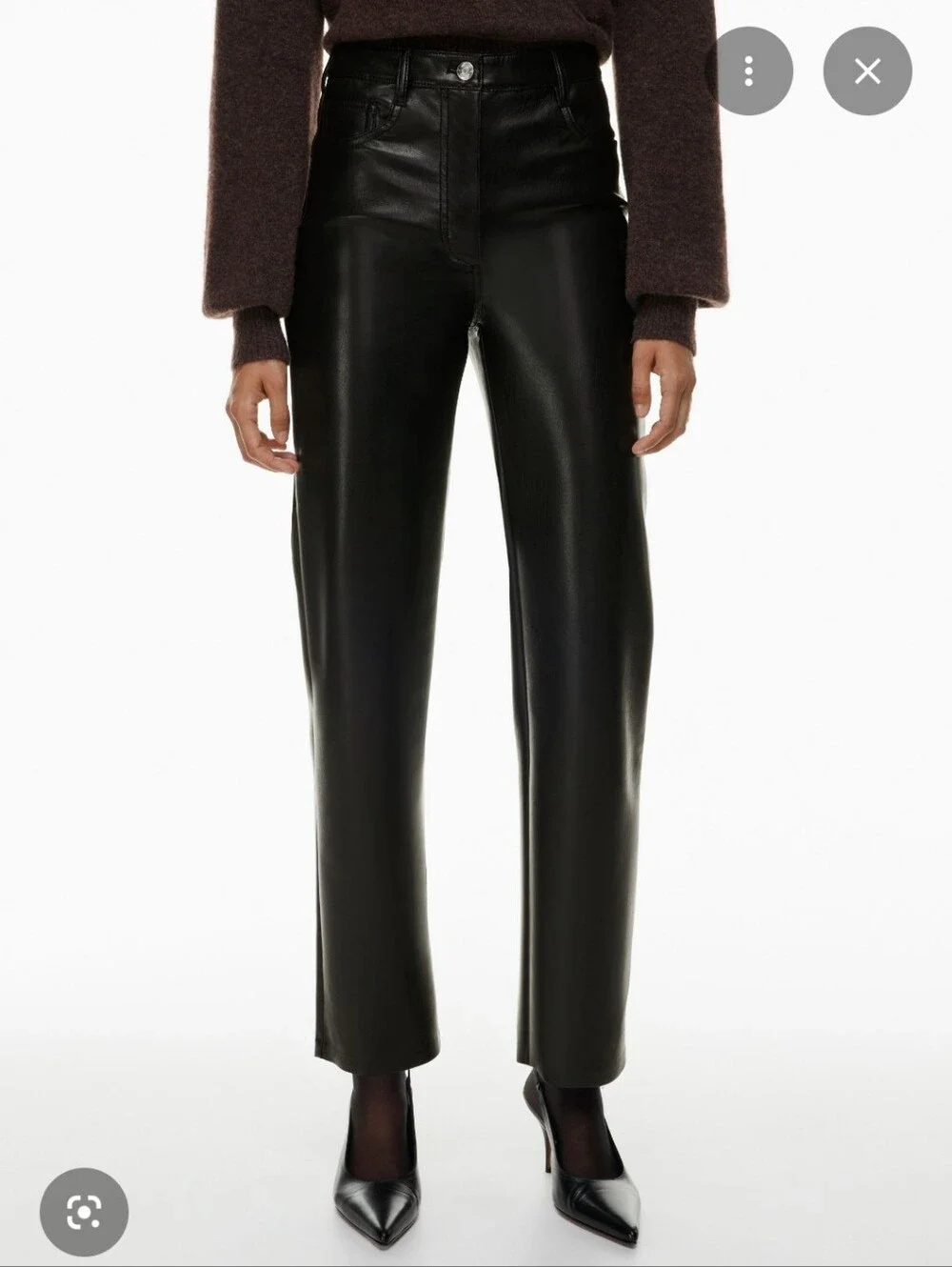 Aritzia Wilfred Melina Black Faux Leather Straight-Leg Pants